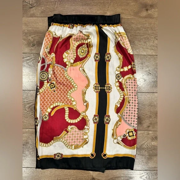 Zara Chain Print Pleated Midi Wrap Skirt, Size L-XL - Picture 10 of 14